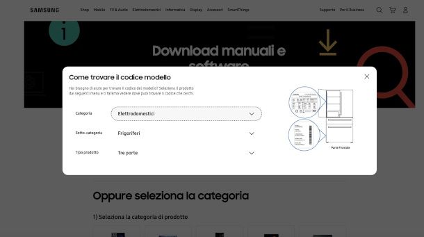 sezione del sito Samsung per download manuali