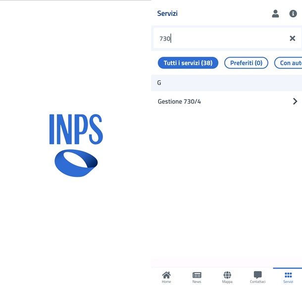 Trovare il sevizio d'interesse per il 730 dall'app INPS Mobile