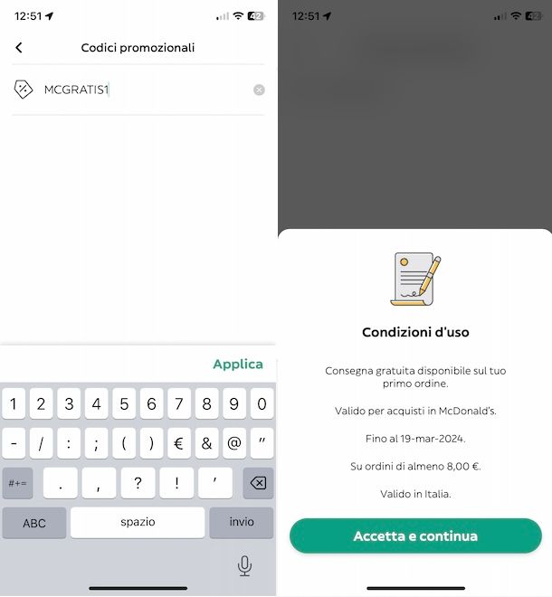 Riscattare codice promo su Glovo