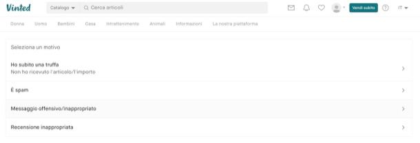 Segnalare messaggio Vinted