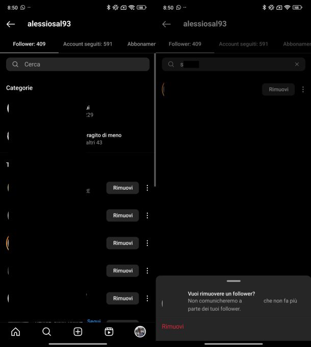 Instagram rimuovere follower Android