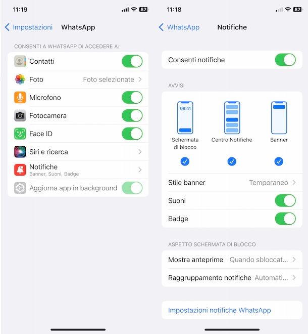 Notifiche WhatsApp iPhone