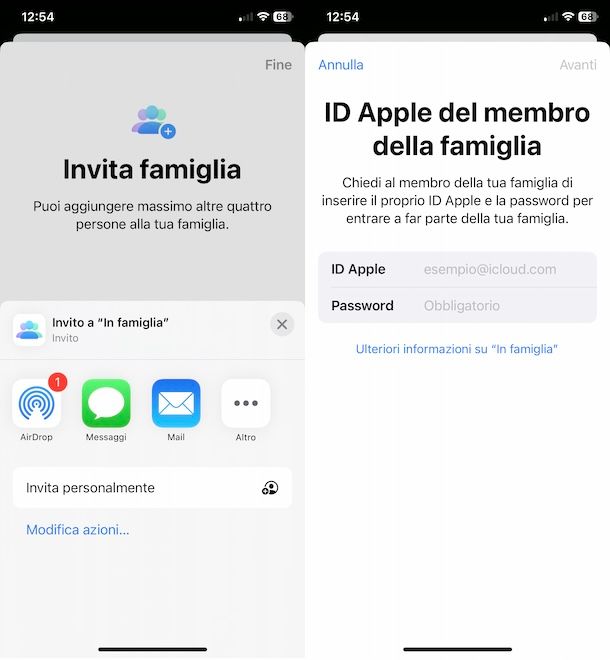 Aggiungere persone In Famiglia