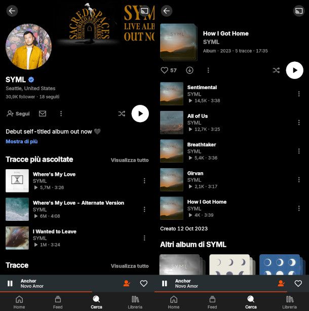 schermate artista su app SoundCloud