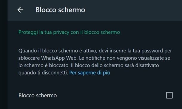 blocco schermo WhatsApp web