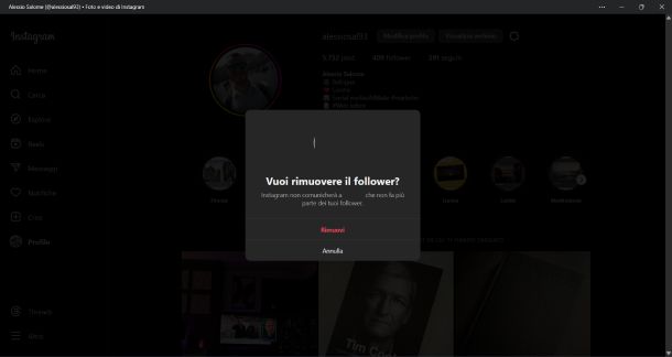 Instagram rimuovere follower Windows