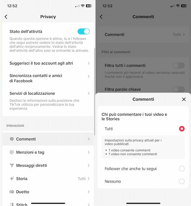 Attivare commenti su TikTok