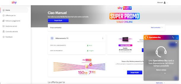 chat con specialista Sky