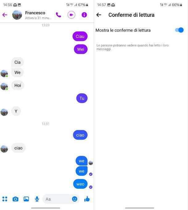 messenger android conferma lettura