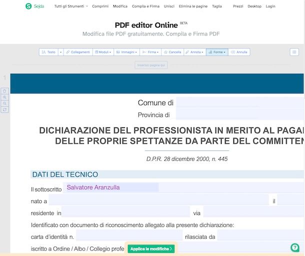 PDF editor Online di Sedja