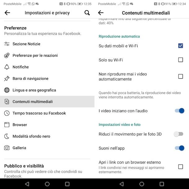 Disattivare suoni app Facebook su Android