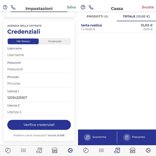 My Cassa — Credenziali e scontrino