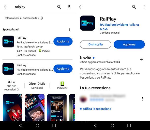 Come aggiornare RaiPlay su Android