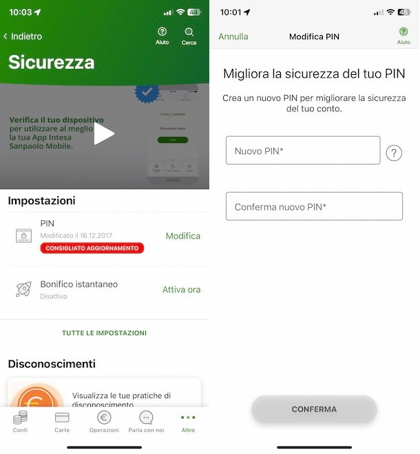 Modifica PIN Intesa Sanpaolo