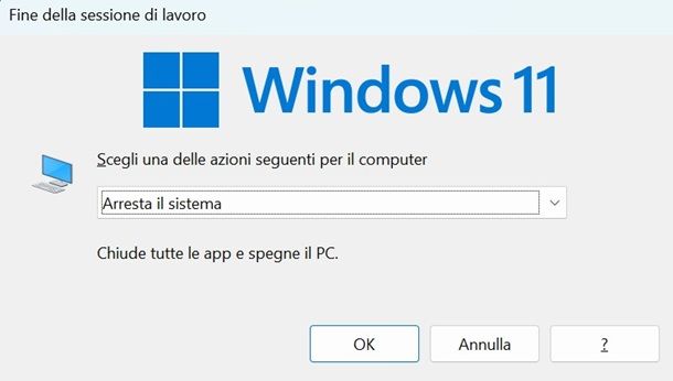 arresta il sistema windows