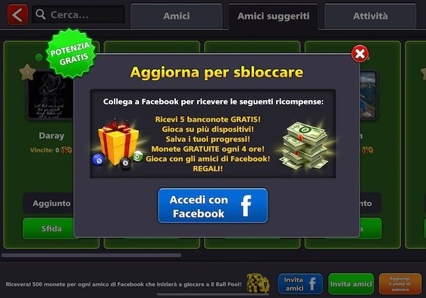 Collegare Facebook a 8 Ball Pool