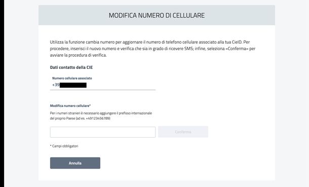 Cambiare numero CIE