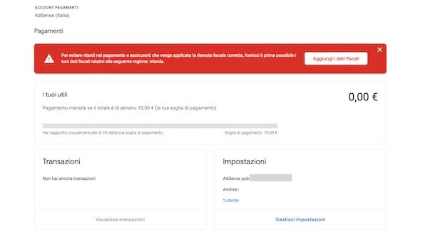 Dati fiscali su Google AdSense