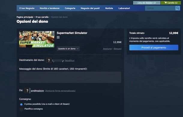 Regalare giochi su Steam