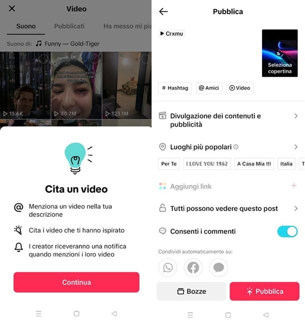 Citare un video descrizione TikTok