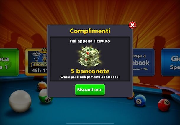 Accedere a 8 Ball Pool con Facebook