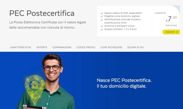 pagina PEC Postecertifica sito Poste Italiane