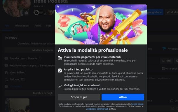 Come attivare la modalità professionale su Facebook da PC