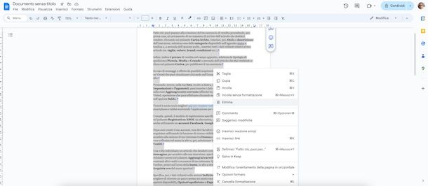 Eliminare pagina Google Documenti