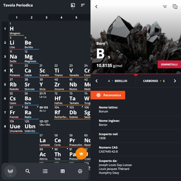 schermate app Tavola periodica di chimica