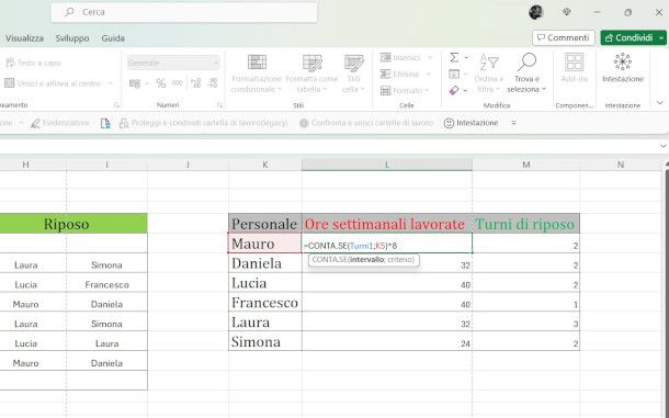 funzione per calcolo ore di lavoro su Excel