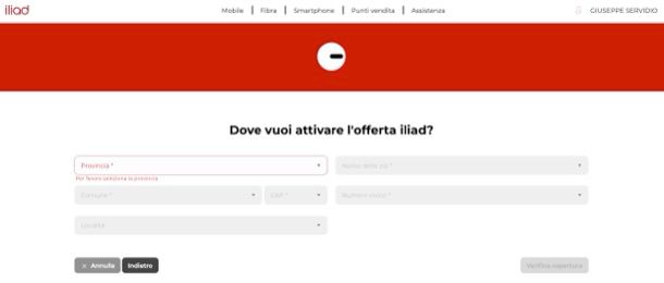 Copertura Iliad fibra