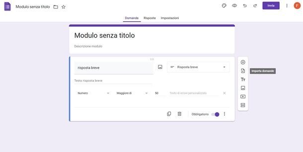 google moduli importa domande