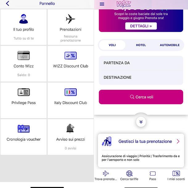 Come cambiare volo Wizzair da App