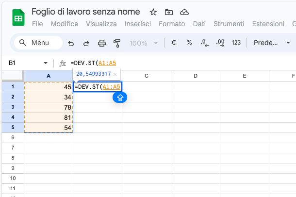 Come calcolare deviazione standard su Fogli Google