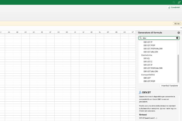 Cosa è deviazione standard su Excel