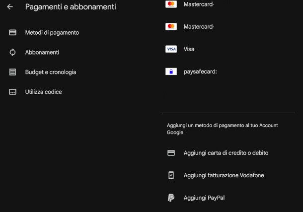 schermate app Google Play Store impostazione metodo di pagamento PayPal