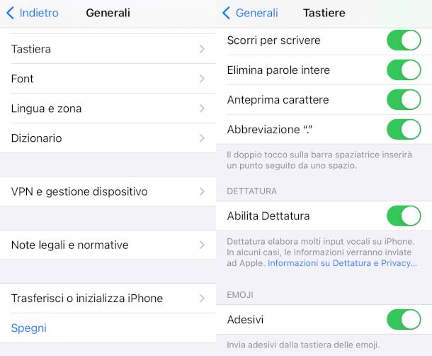 attivazione dettatura su iPhone