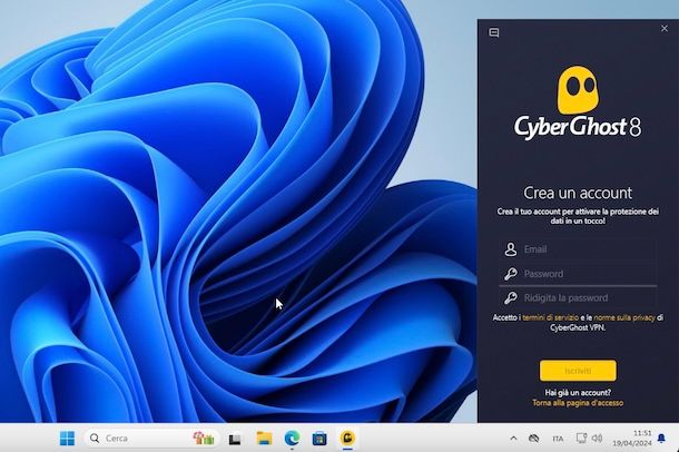 Creare account su CyberGhost VPN