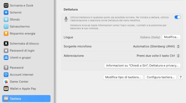 attivazione dettatura su Mac