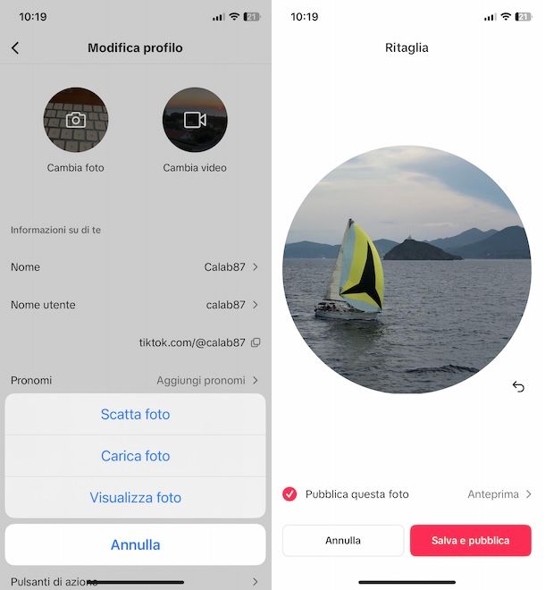 Cambiare foto su TikTok