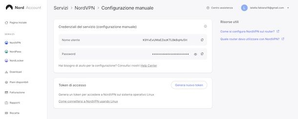 Reperire credenziali NordVPN