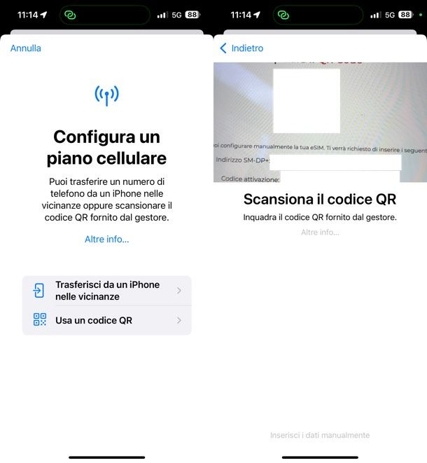 Configurazione eSIM iPhone