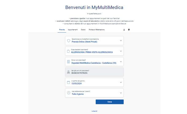 Prenotazione online privata MultiMedica