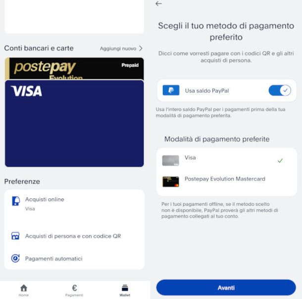 schermate app PayPal abilitazione pagamenti con QR Code