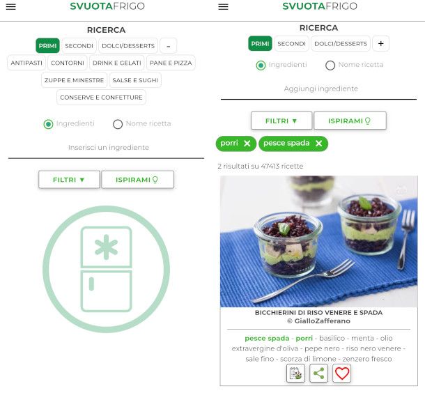 schermate app Svuotafrigo