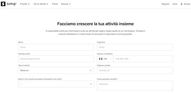 Contattare SumUp tramite email