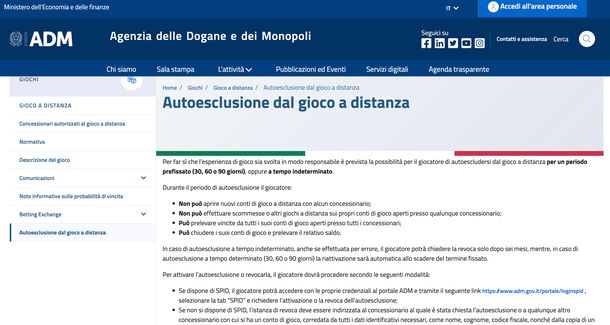 Autoesclusioe gioco a distanza-home