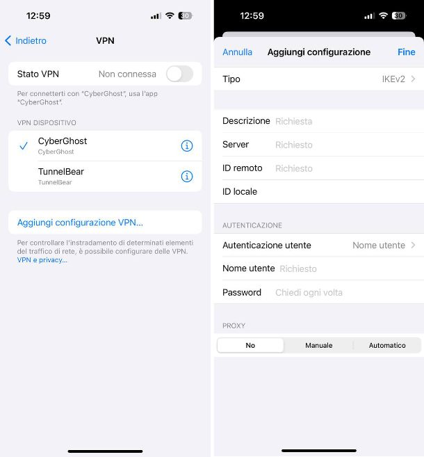 Come attivare VPN su iPhone