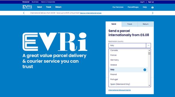 Sito Web corriere Evri ex Hermes