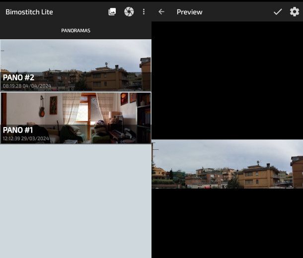 schermate app Bimostitch Panorama